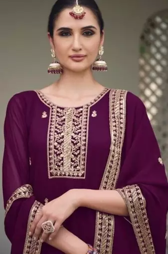 purple faux georgette sequin embroidered suit