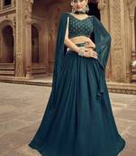 Teal Green Georgette Semi Stitched Lehenga Choli with Hand Work