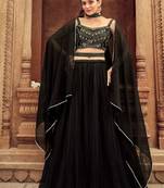 Black Georgette Semi Stitched Lehenga Choli with Hand Work