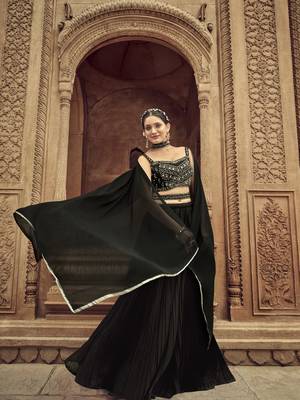 Black Georgette Semi Stitched Lehenga Choli with Hand Work 2
