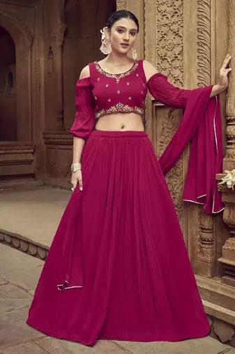 Magenta Georgette Semi Stitched Lehenga Choli with Hand Work