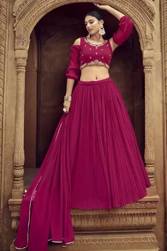 Magenta Georgette Semi Stitched Lehenga Choli with Hand Work
