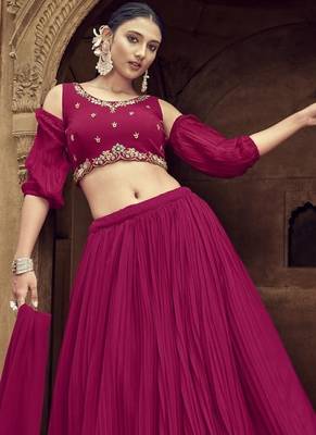 Magenta Georgette Lehenga Choli with Hand Work 3
