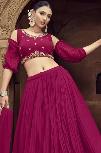 Magenta Georgette Semi Stitched Lehenga Choli with Hand Work