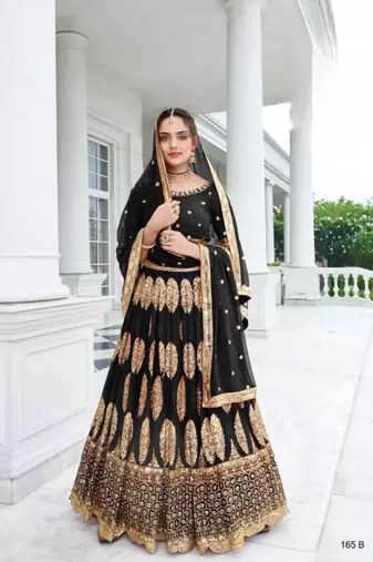 Black Georgette Semi Stitched Lehenga Choli with Sequence & Thread Work