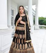 Black Georgette Semi Stitched Lehenga Choli with Sequence & Thread Work