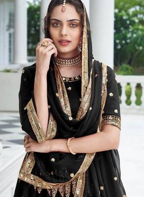Black Georgette Semi Stitched Lehenga Choli with Sequence & Thread Work 2