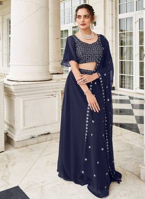 Navy Georgette Lehenga Choli with Sequin & Thread Work 1
