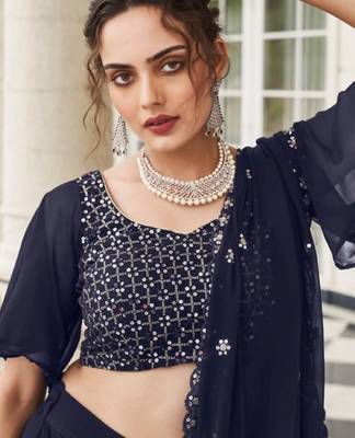 Navy Georgette Lehenga Choli with Sequin & Thread Work 2