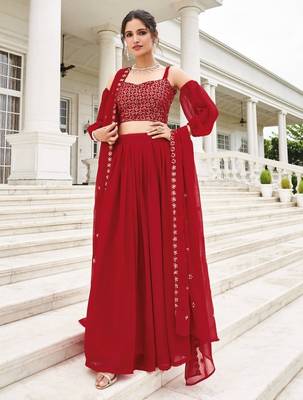 Red Georgette Lehenga Choli with Sequin & Thread Work 1