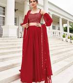 Red Georgette Semi Stitched Lehenga Choli with Sequence & Thread Work