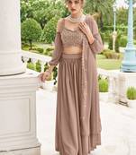 Chiku Georgette Semi Stitched Lehenga Choli with Sequence & Thread Work