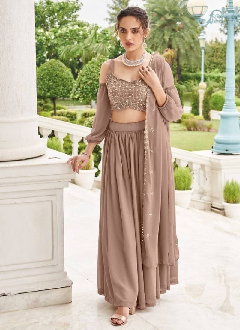 Chiku Georgette Semi Stitched Lehenga Choli with Sequence & Thread Work