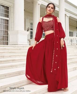 Red Georgette Lehenga Choli with Sequin & Thread Work 2