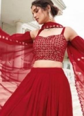 Red Georgette Lehenga Choli with Sequin & Thread Work 3