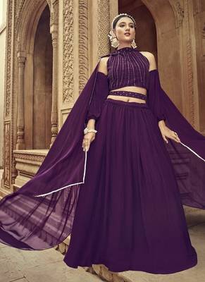 Purple Georgette Lehenga Choli with Hand Work 1