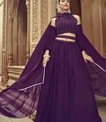 Purple Georgette Semi Stitched Lehenga Choli with Hand Work