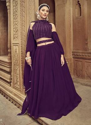Purple Georgette Lehenga Choli with Hand Work 2