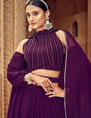 Purple Georgette Lehenga Choli with Hand Work 3