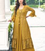 mustard georgette shrug suit - full stitched free size
