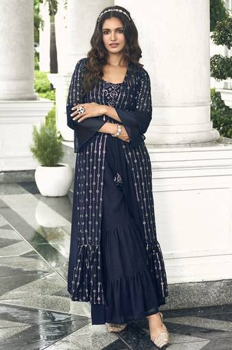 navy georgette shrug suit - full stitched free size