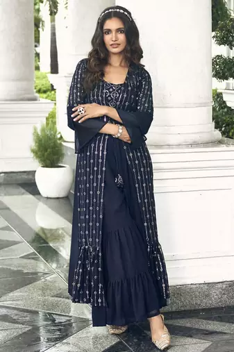 navy georgette shrug suit - full stitched free size