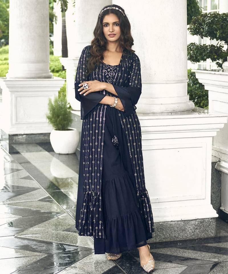 navy georgette shrug suit - full stitched free size