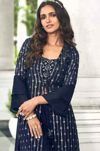 navy georgette shrug suit - full stitched free size