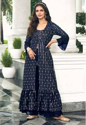 navy georgette shrug suit - full stitched free size 3