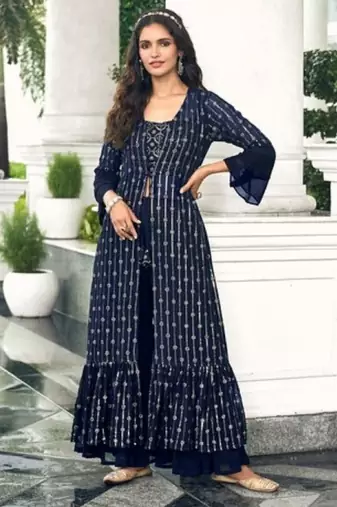 navy georgette shrug suit - full stitched free size