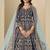 Velvet embroidered navy blue engagement wear anarkali suit