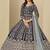 Velvet embroidered navy blue engagement wear anarkali suit