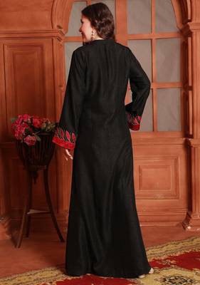 Designer Jalabiya in Black with Red Embroidery and Buttons 2