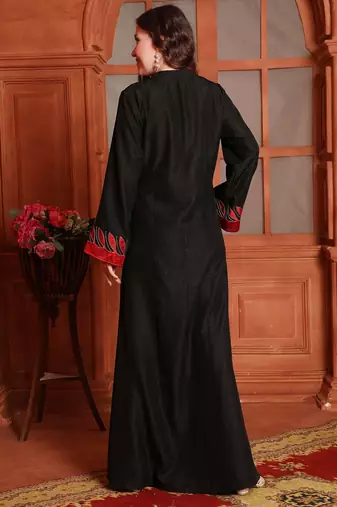 Designer Jalabiya in Black with Red Embroidery and Buttons