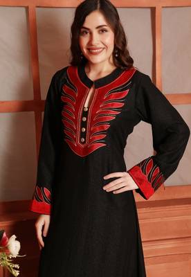 Designer Jalabiya in Black with Red Embroidery and Buttons 4