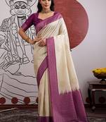 cream and wine handloom art silk festival trendy saree