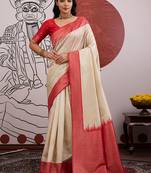 cream and red handloom weaving art silk festival trendy saree