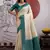 cream and teal handloom weaving silk blend saree