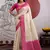 cream and rani pink handloom weaving silk blend saree