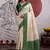 cream and green handloom weaving silk blend saree