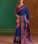 navy blue cotton blend weaving contemporary saree