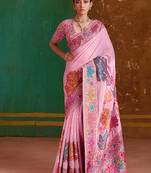 pink cotton blend weaving contemporary saree