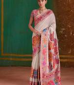 cream cotton blend weaving contemporary saree