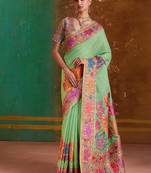 light green cotton blend weaving contemporary saree