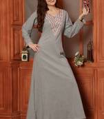 Multicolor Threadwork Embroidered Kaftan in Grey