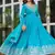 blue silk thread & sequins embroidered anarkali pant with dupatta