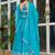 Blue silk thread & sequins embroidered Anarkali pant with dupatta