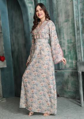 Floral Embroidered Modestwear Dress with Crystal Studded Lacework 1
