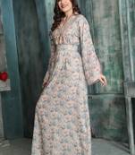 Floral Embroidered Modestwear Dress with Crystal Studded Lacework