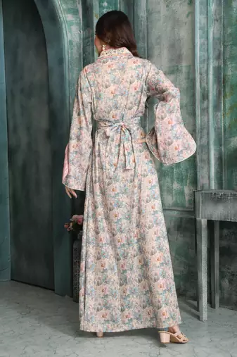 Floral Embroidered Modestwear Dress with Crystal Studded Lacework